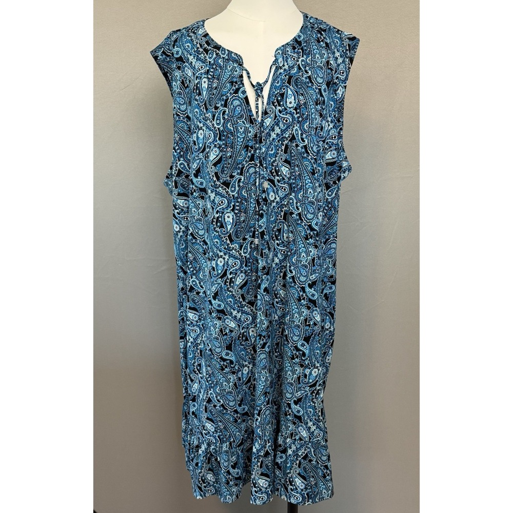 Michael Michael Kors 3X Sleeveless Blue White Paisley Print Shift Dress